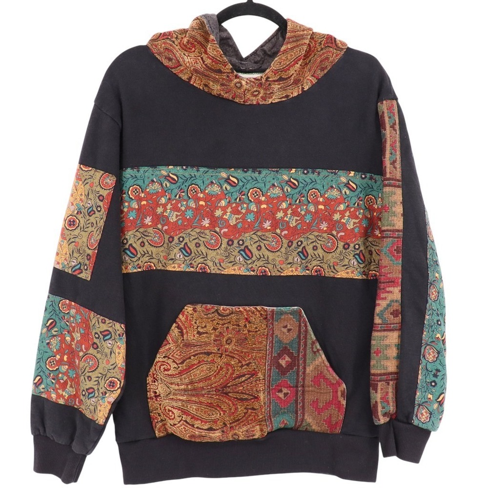 Lobo Handcrafted California Patchwork Tapestry Hoodie Size XS Tribal Artsy Boho
